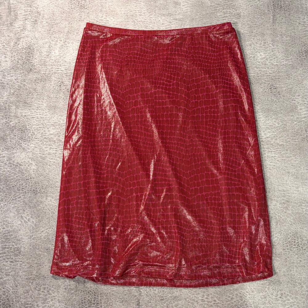 Y2k Red Croc Patterened Embossed Midi Skirt